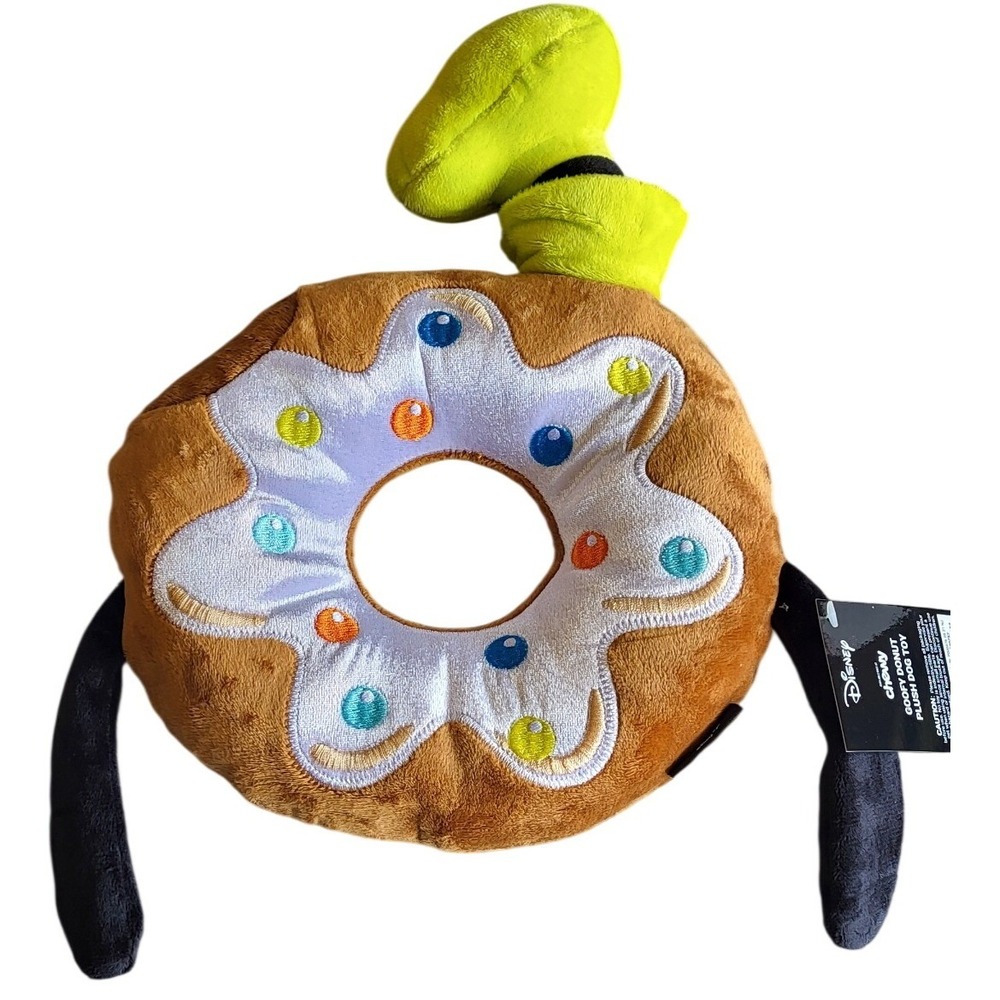 Disney Goofy Donut Plush Dog Toy Chewy Exclusive Brown White Green Squeaky New